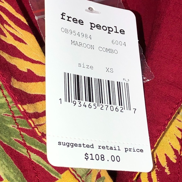FREE PEOPLE Maroon Combo Malibu Tropical Print Romper Jumpsuit Sz XS - Picture 11 of 16